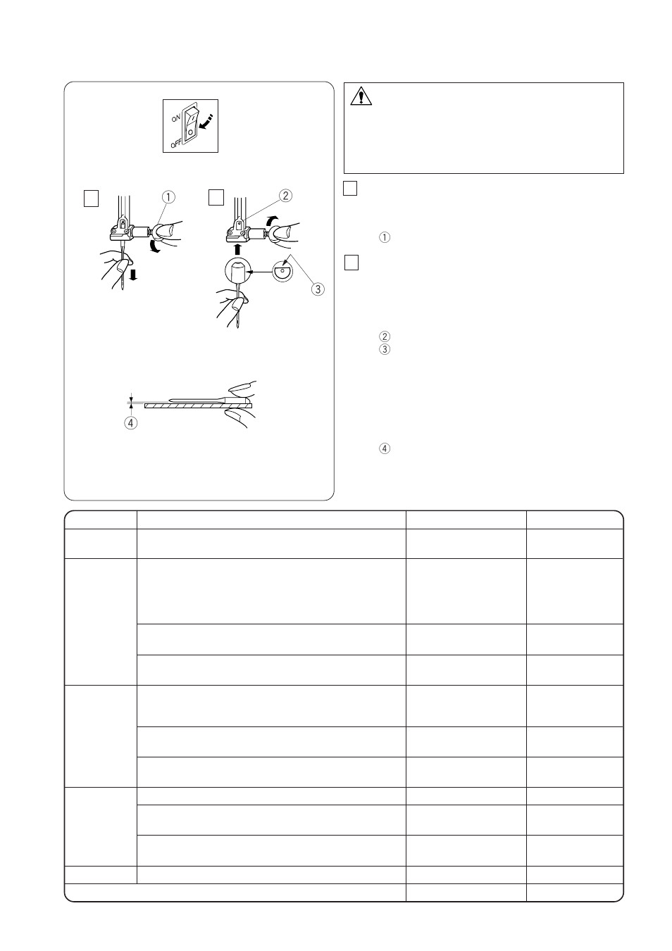 Changing needles caution, Qw e r | Janome DC 3050 User Manual | Page 11 / 42