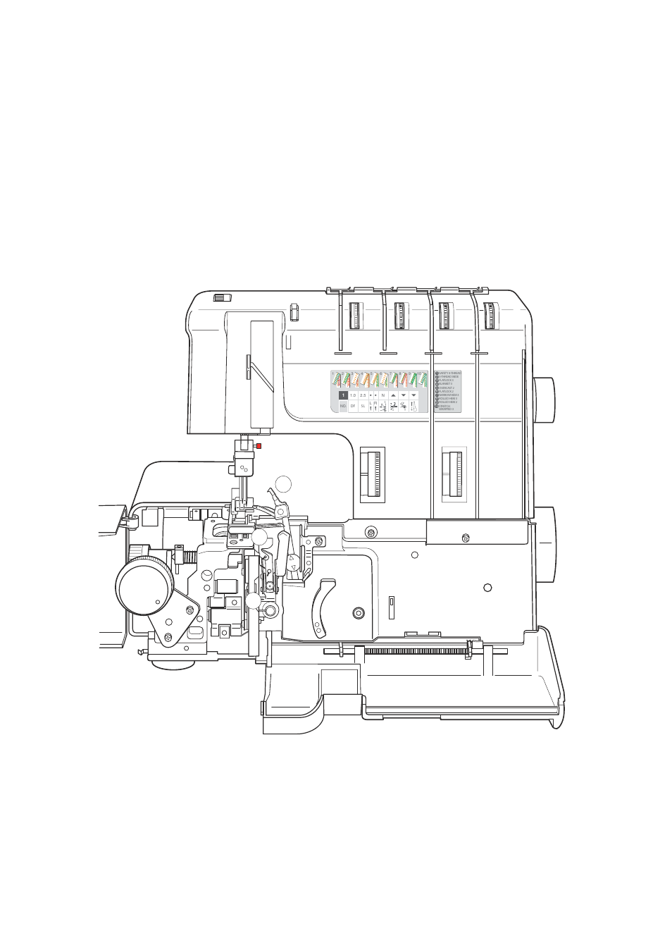 Ih j, Program display, Program selection dial | Program number, Differential feed ratio, Stitch length in mm, Needle position, Cutting width dial position, Position of upper knife, Thread converter - up/down | Janome 1100D User Manual | Page 19 / 74