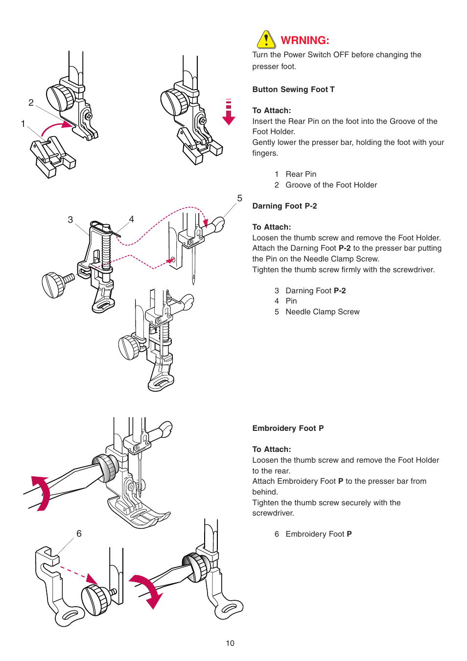 Wrning | Janome MEMORY CRAFT 9700 User Manual | Page 12 / 110