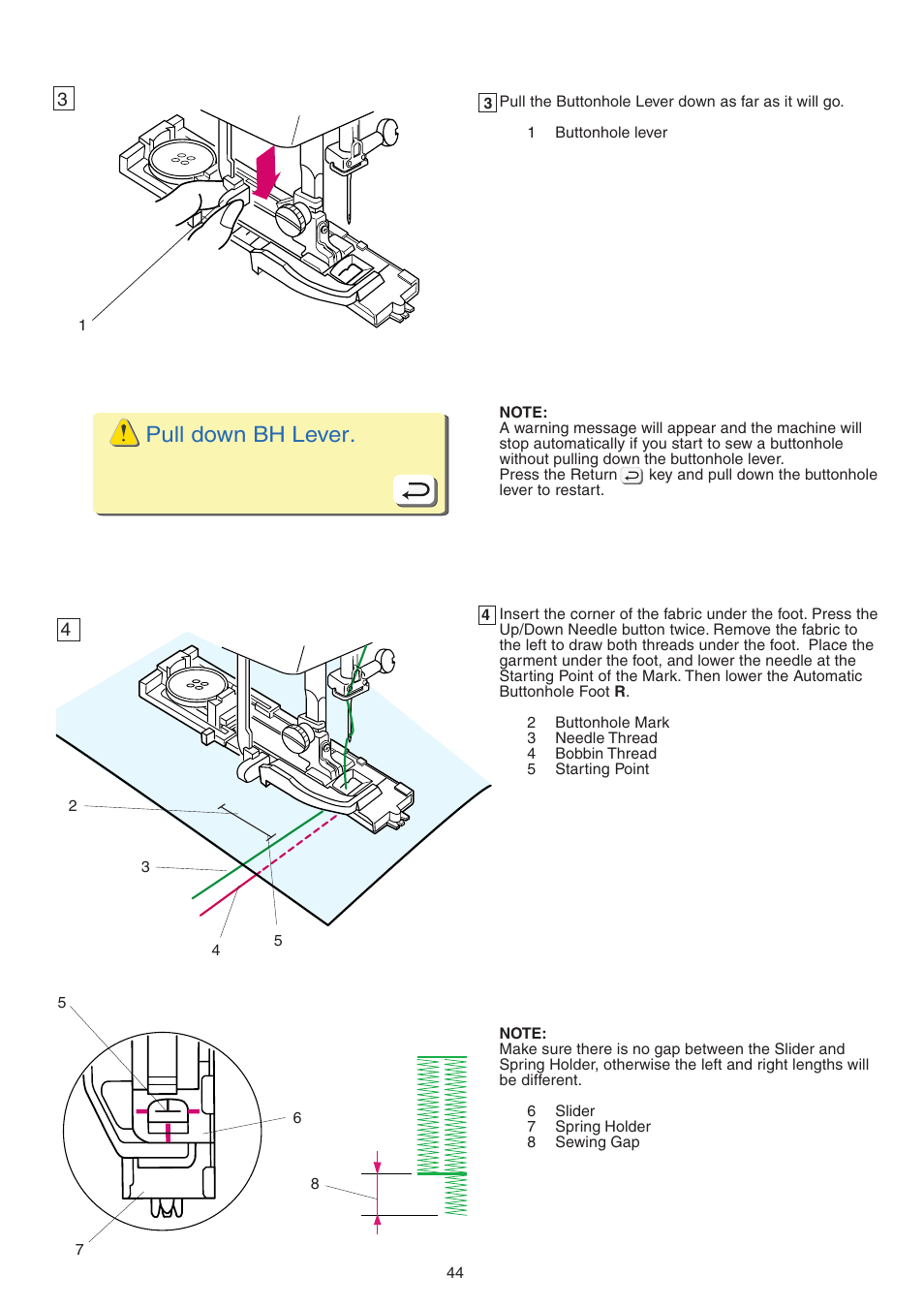 Pull down bh lever | Janome MEMORY CRAFT 9700 User Manual | Page 46 / 110