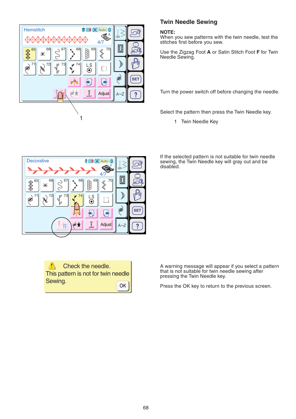 1twin needle sewing | Janome MEMORY CRAFT 9700 User Manual | Page 70 / 110