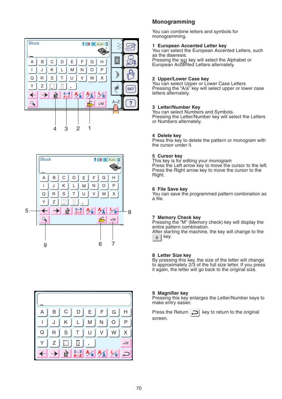 12 3 4 monogramming | Janome MEMORY CRAFT 9700 User Manual | Page 72 / 110