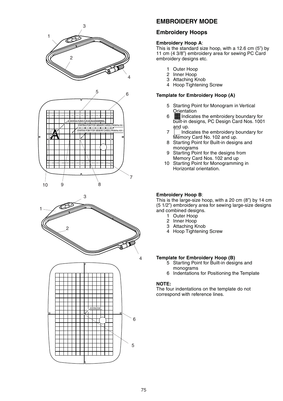 Embroidery mode, Embroidery hoops | Janome MEMORY CRAFT 9700 User Manual | Page 77 / 110