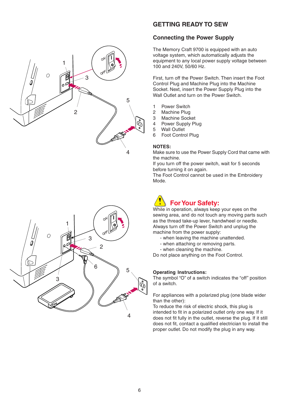 For your safety | Janome MEMORY CRAFT 9700 User Manual | Page 8 / 110