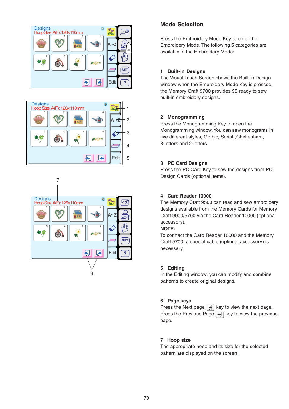 Mode selection | Janome MEMORY CRAFT 9700 User Manual | Page 81 / 110