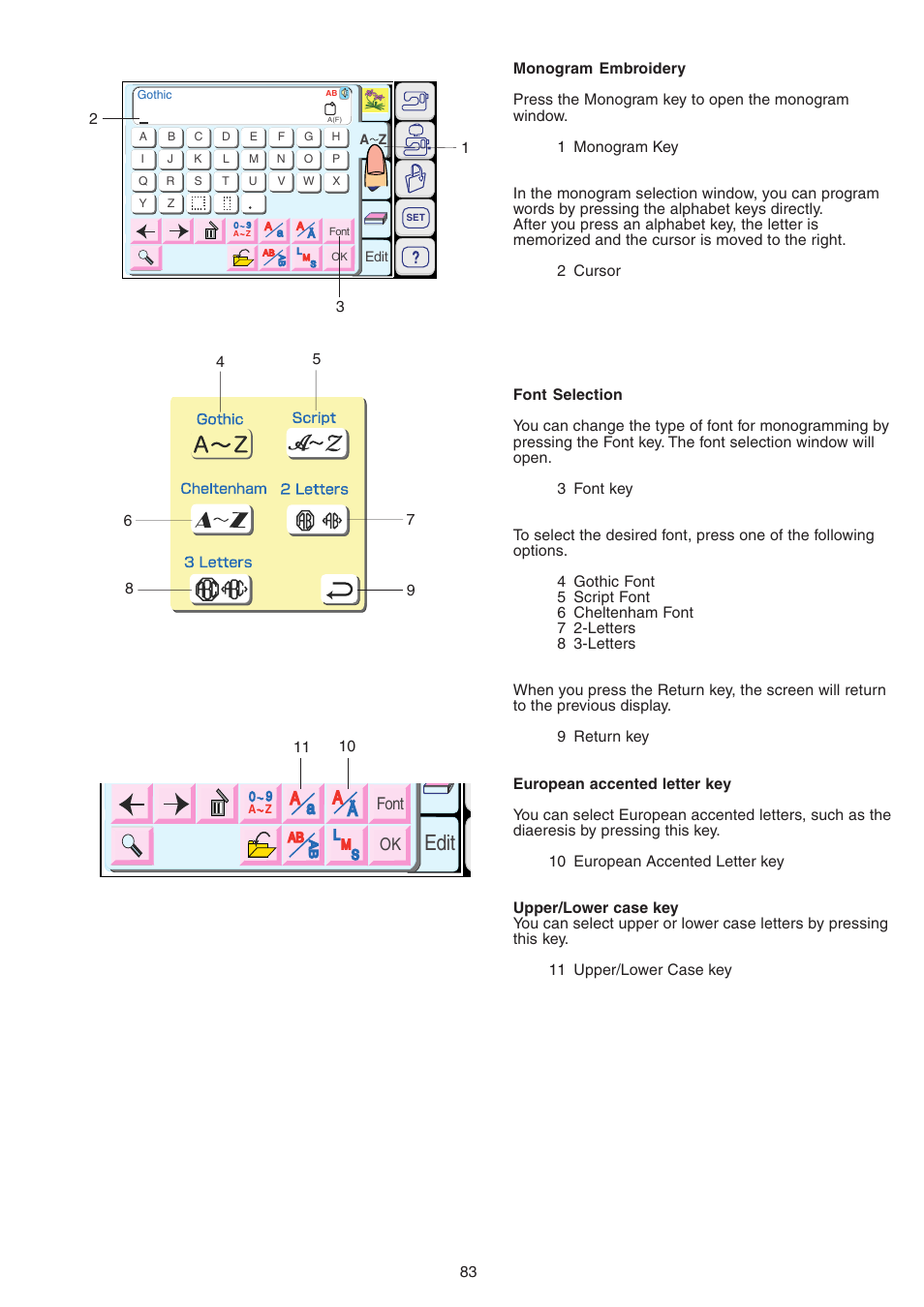 Edit, Font | Janome MEMORY CRAFT 9700 User Manual | Page 85 / 110