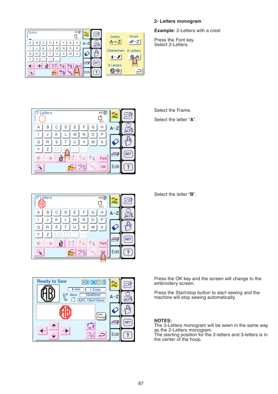 Edit a z, Ready to sew, Edit | Janome MEMORY CRAFT 9700 User Manual | Page 89 / 110