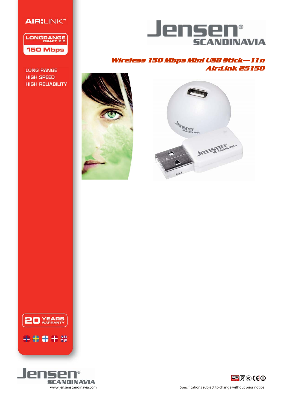 Jensen Scandinavia Wireless Mini 150 mbps USB stick Air:Link 25150-11n User Manual | 2 pages