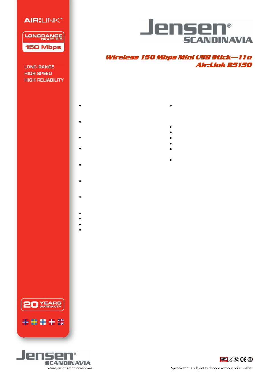 Jensen Scandinavia Wireless Mini 150 mbps USB stick Air:Link 25150-11n User Manual | Page 2 / 2