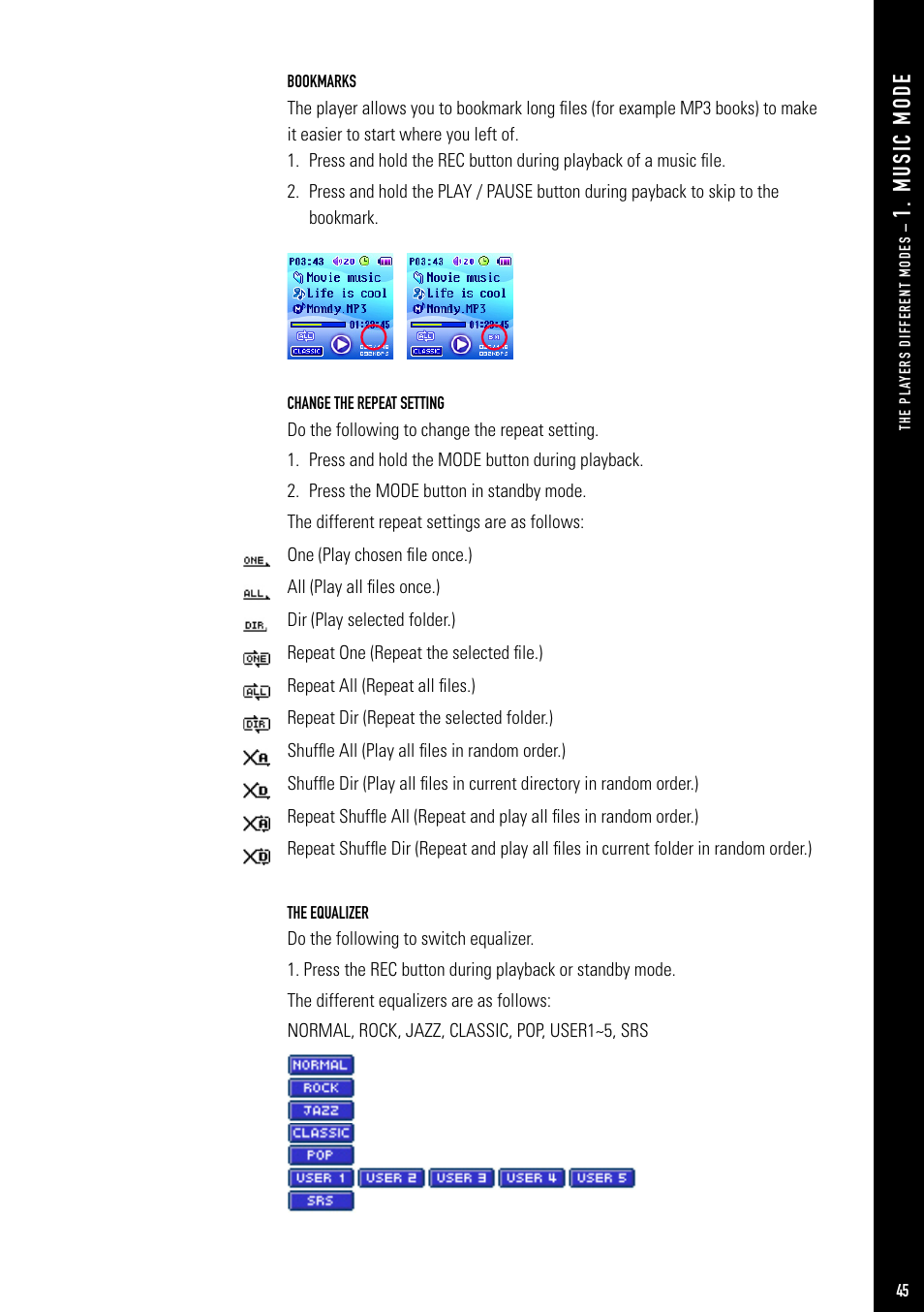 M us ic m od e | Jens of Sweden MP-500V User Manual | Page 13 / 34