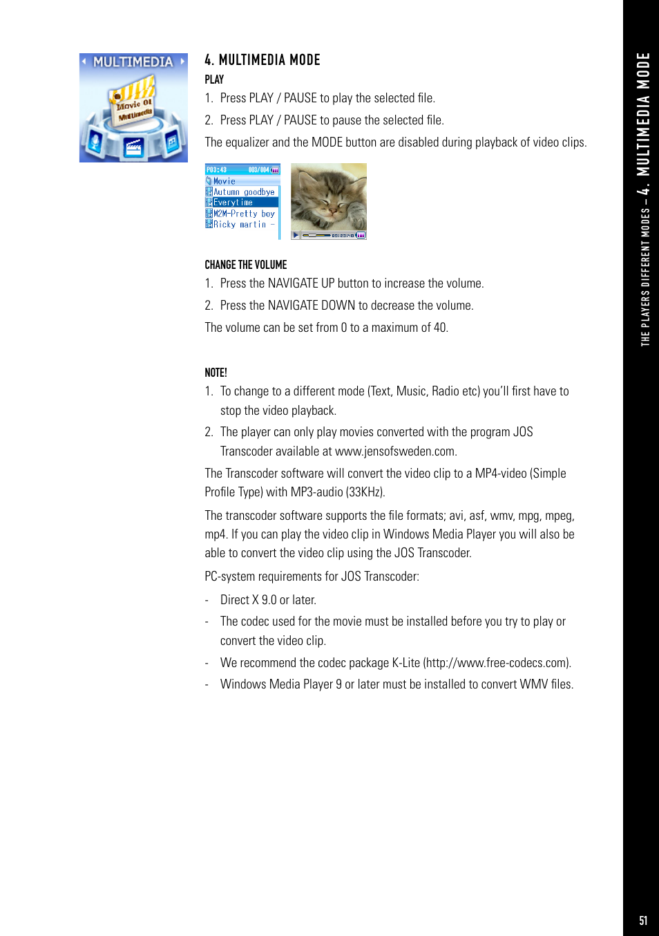 M ul ti m ed ia m od e | Jens of Sweden MP-500V User Manual | Page 19 / 34