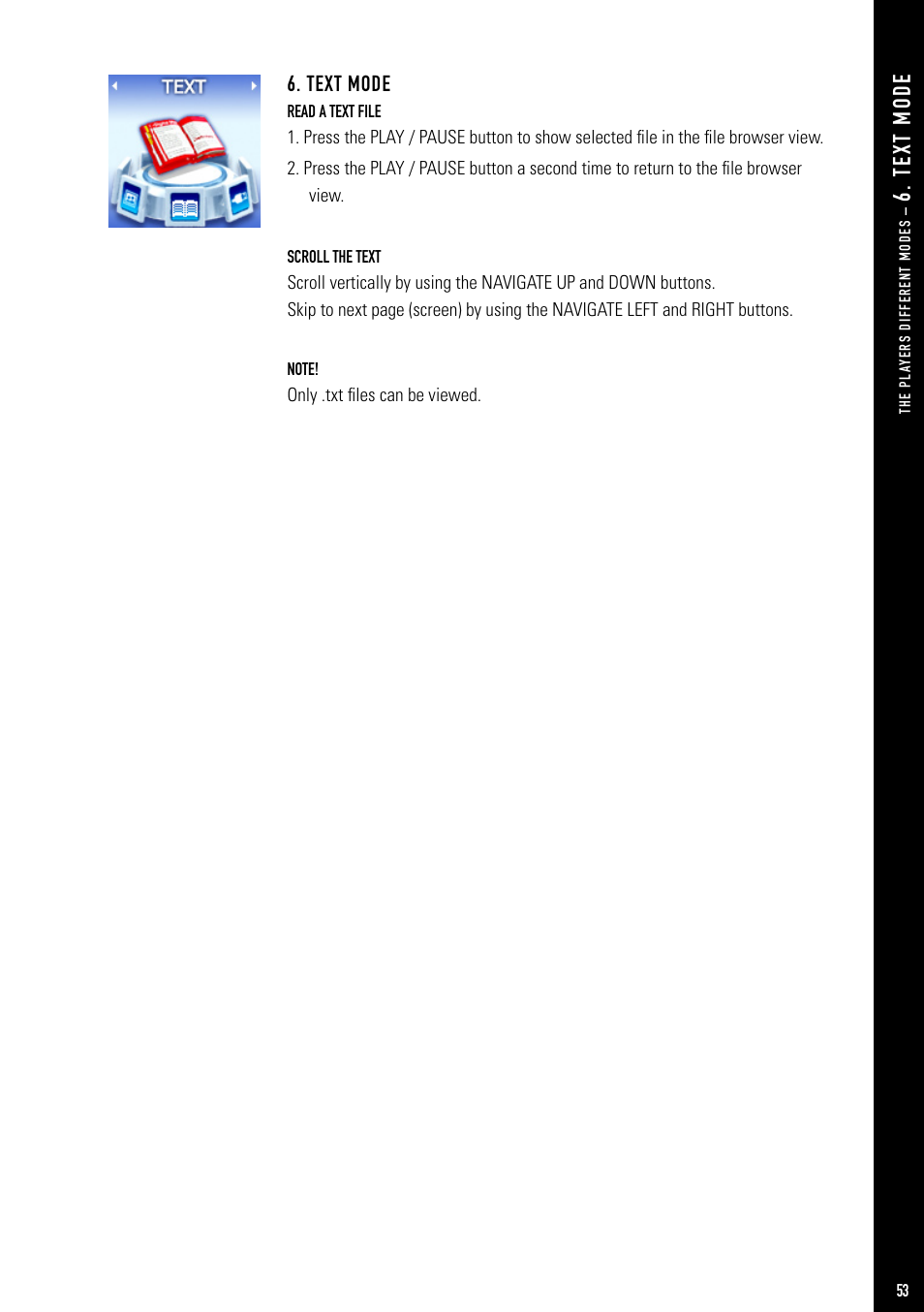 T ex t m od e, Text mode | Jens of Sweden MP-500V User Manual | Page 21 / 34