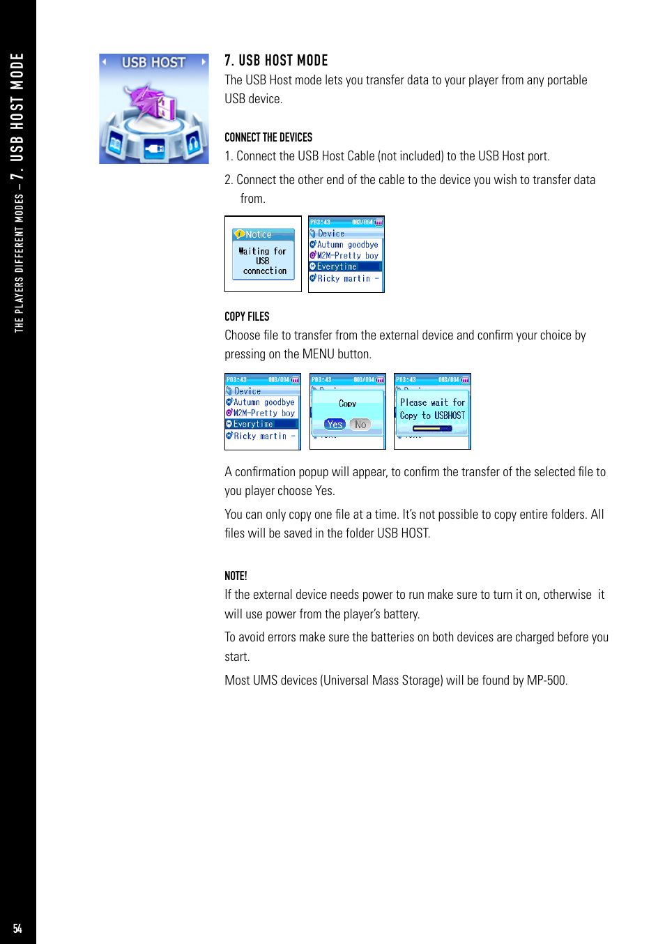 U sb h os t m od e, Usb host mode | Jens of Sweden MP-500V User Manual | Page 22 / 34