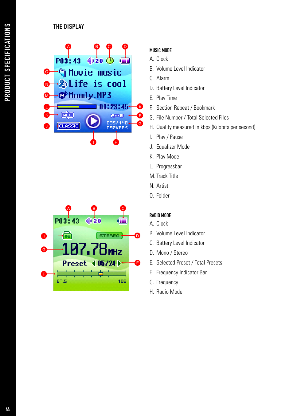Pr od uc t sp ec if ic at io ns, The display | Jens of Sweden MP-500 User Manual | Page 10 / 36