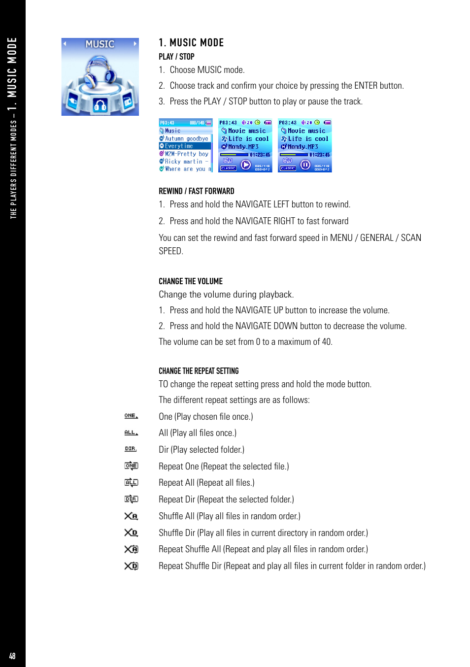 M us ic m od e, Music mode | Jens of Sweden MP-500 User Manual | Page 14 / 36