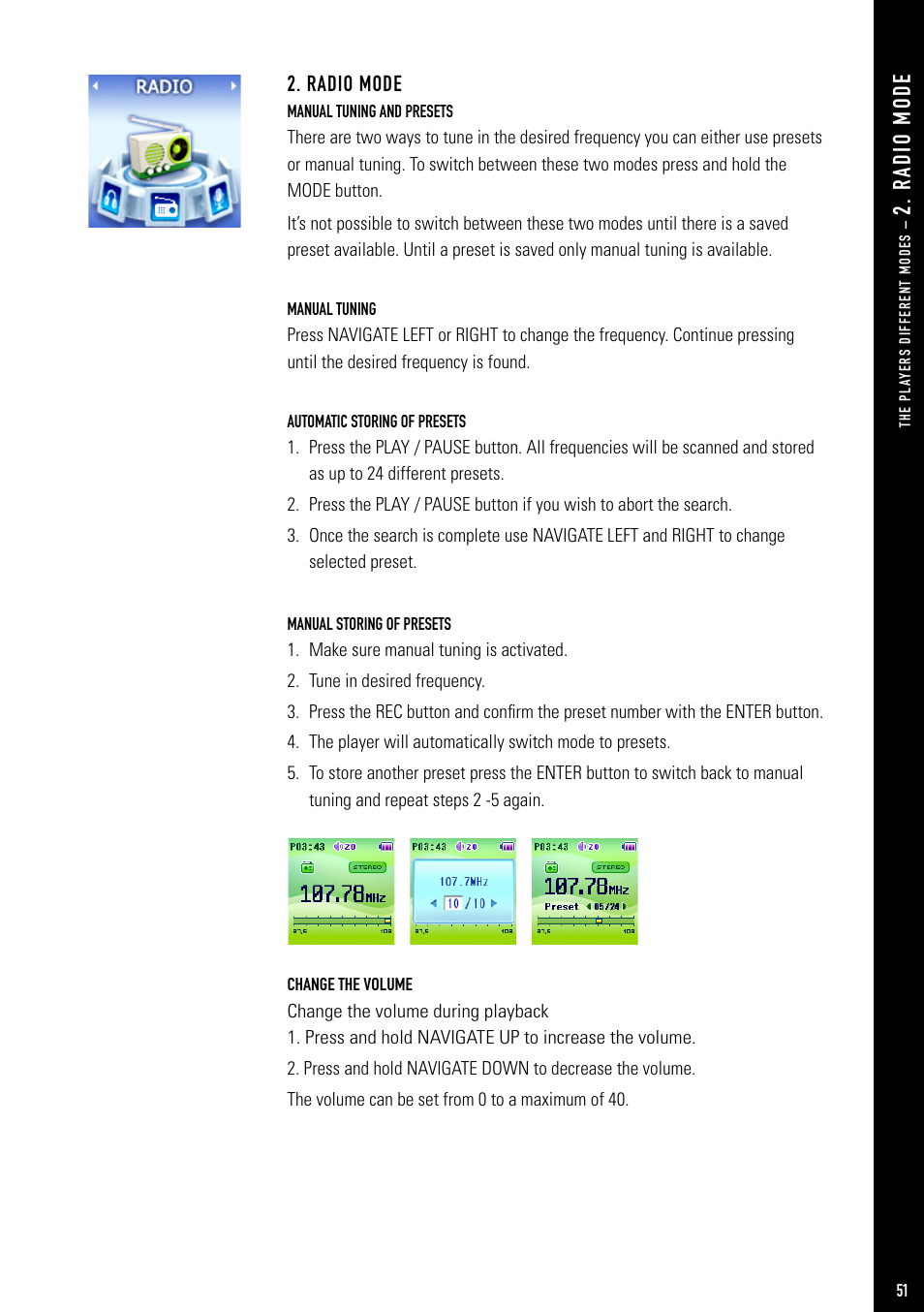 R ad io m od e, Radio mode | Jens of Sweden MP-500 User Manual | Page 17 / 36