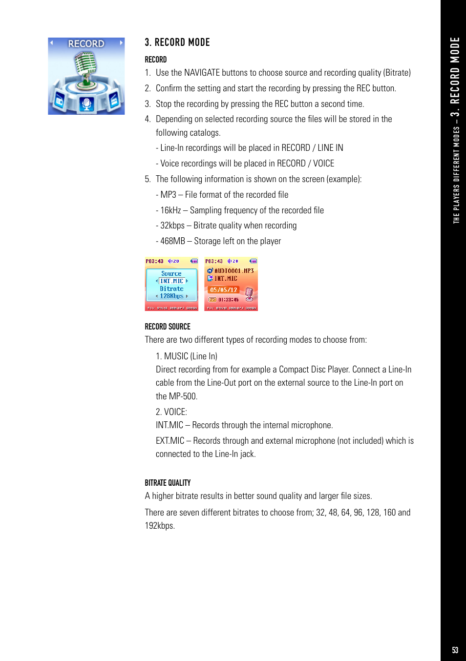 R ec or d m od e, Record mode | Jens of Sweden MP-500 User Manual | Page 19 / 36