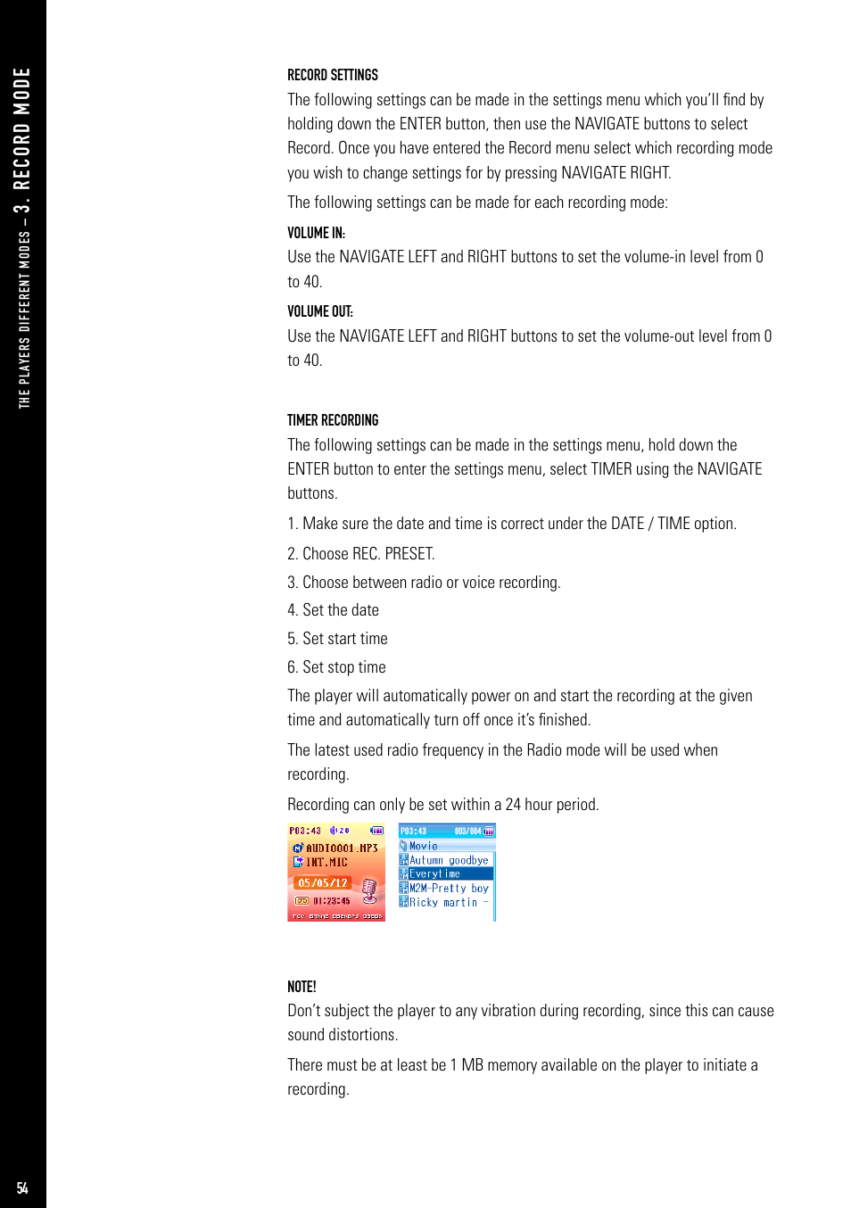 R ec or d m od e | Jens of Sweden MP-500 User Manual | Page 20 / 36