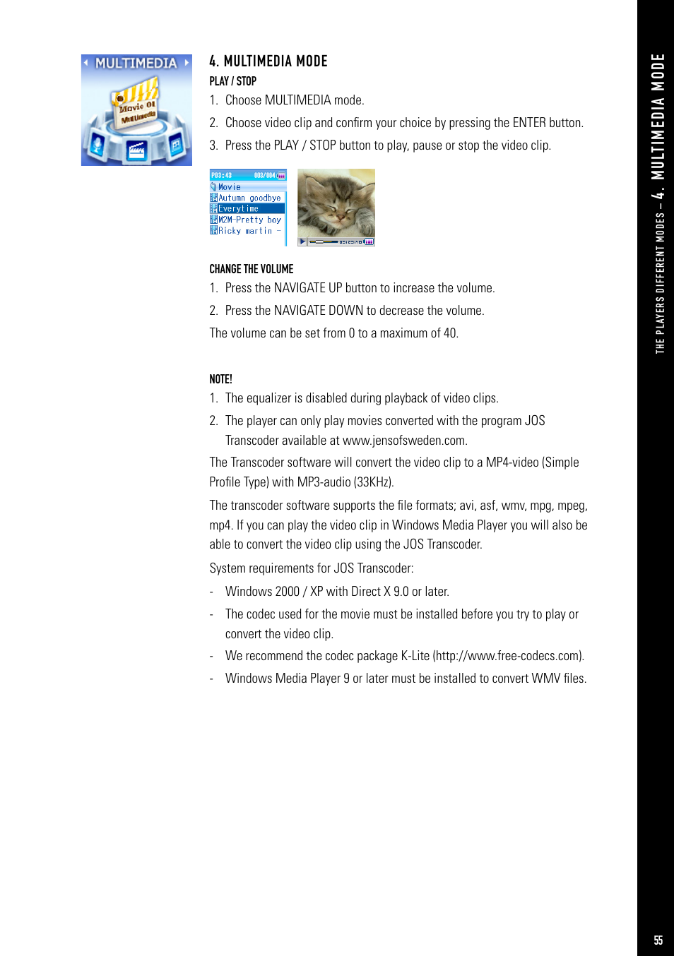 M ul ti m ed ia m od e | Jens of Sweden MP-500 User Manual | Page 21 / 36