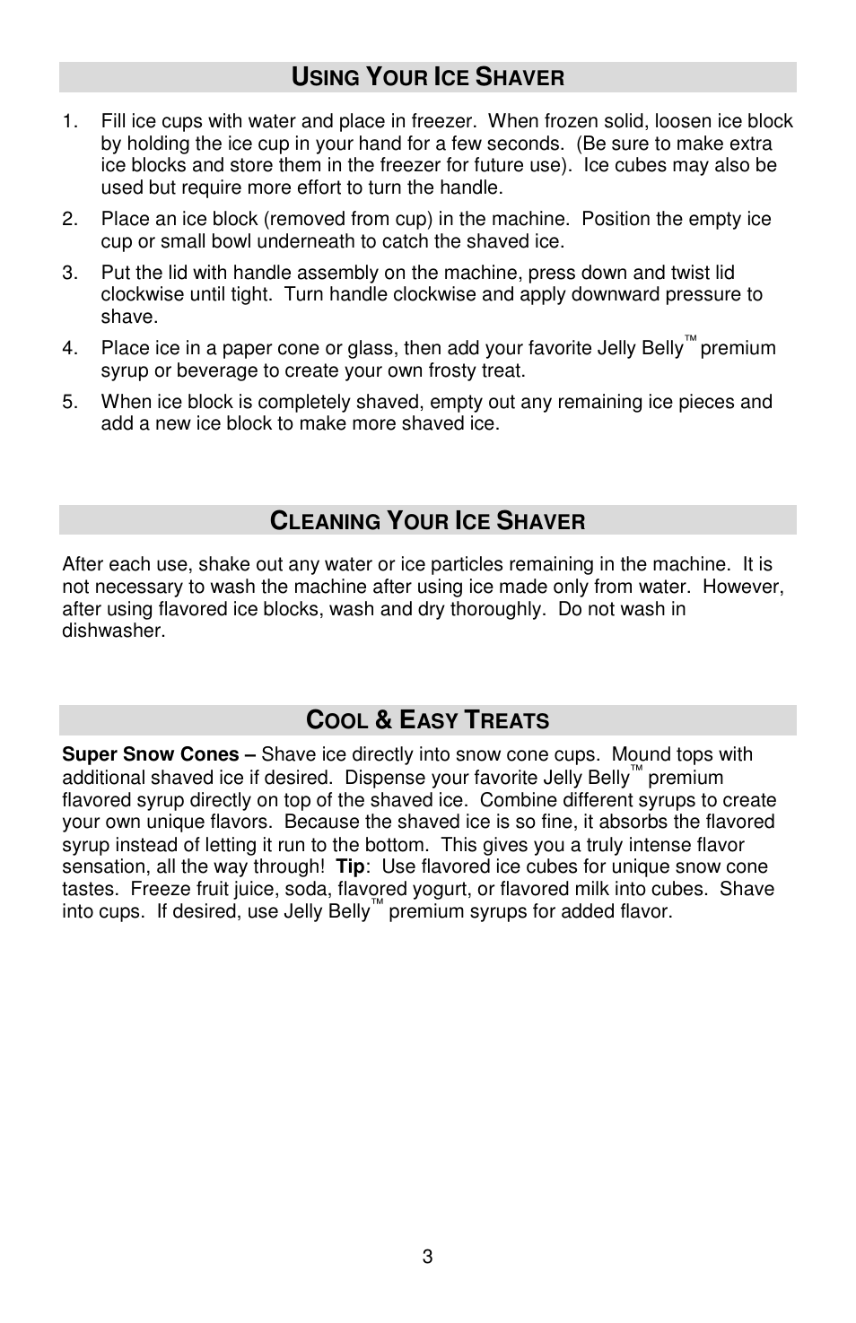 Jelly Belly Manual Ice Shaver User Manual | Page 3 / 12