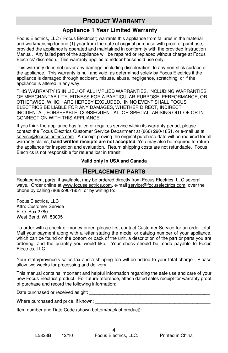 Appliance 1 year limited warranty | Jelly Belly Manual Ice Shaver User Manual | Page 4 / 12