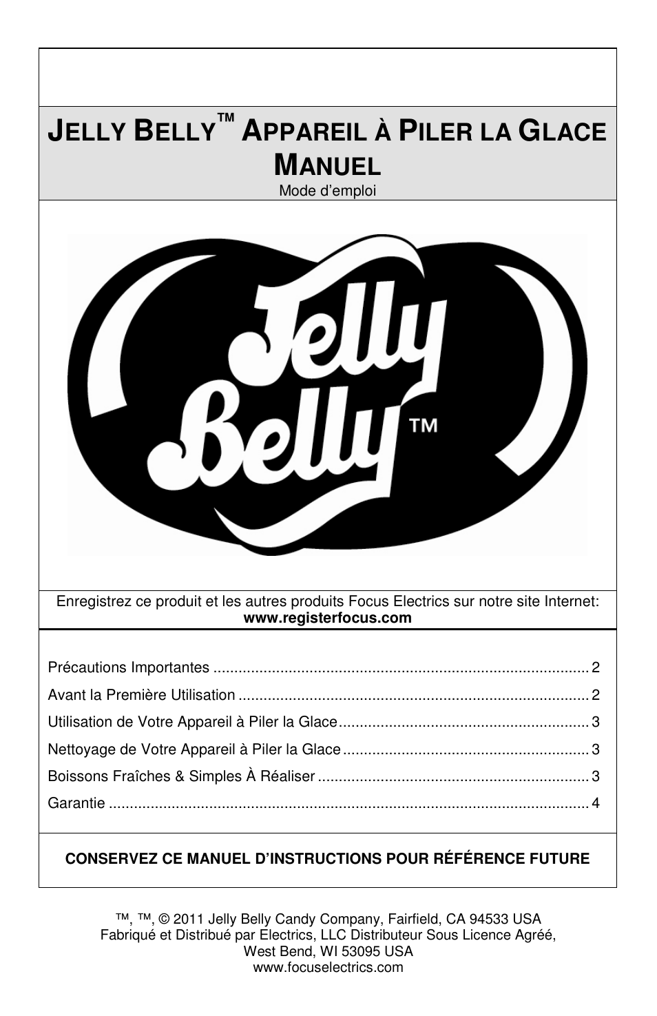 Elly, Ppareil à, Iler la | Lace, Anuel | Jelly Belly Manual Ice Shaver User Manual | Page 5 / 12