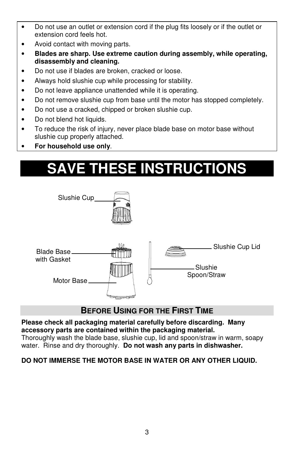 Save these instructions | Jelly Belly Slushi Express User Manual | Page 3 / 20