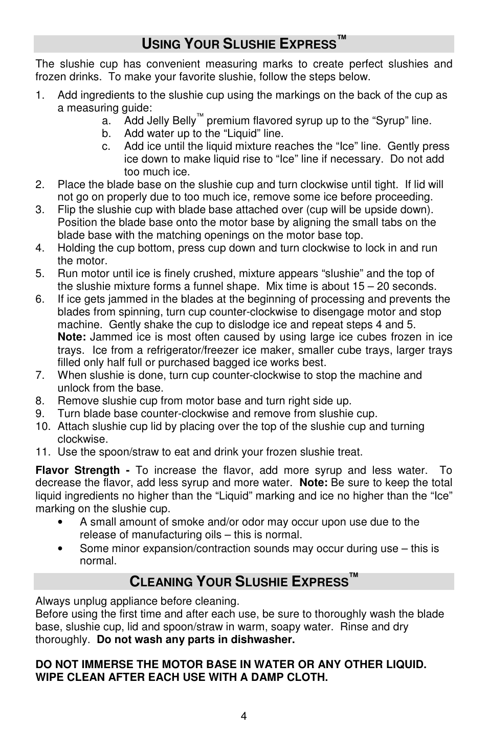 Jelly Belly Slushi Express User Manual | Page 4 / 20