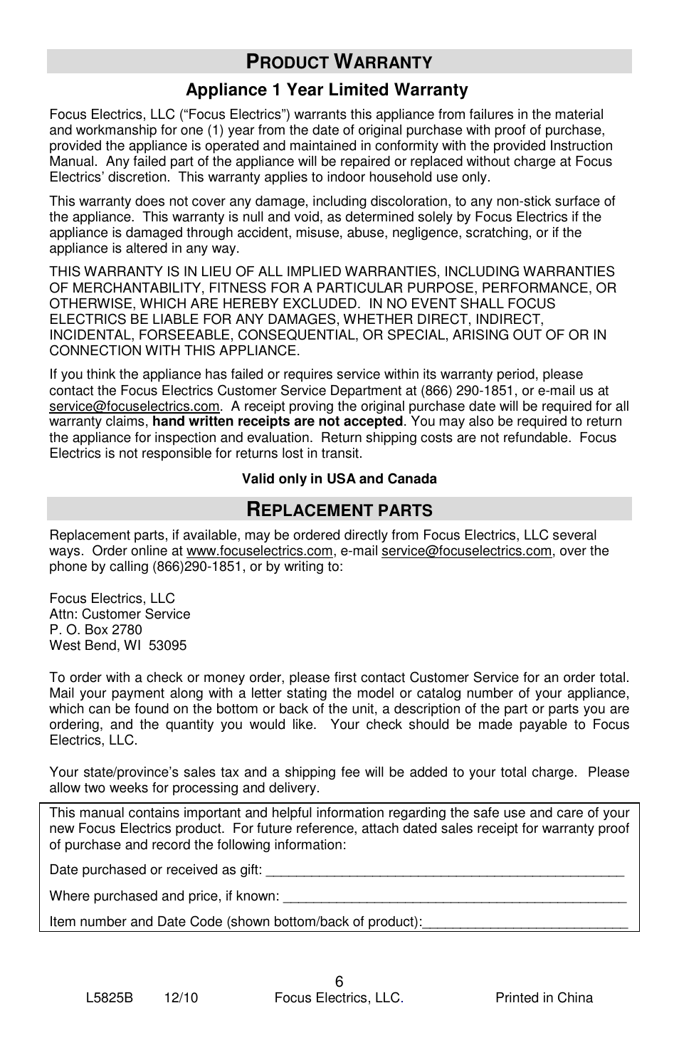 Appliance 1 year limited warranty | Jelly Belly Slushi Express User Manual | Page 6 / 20