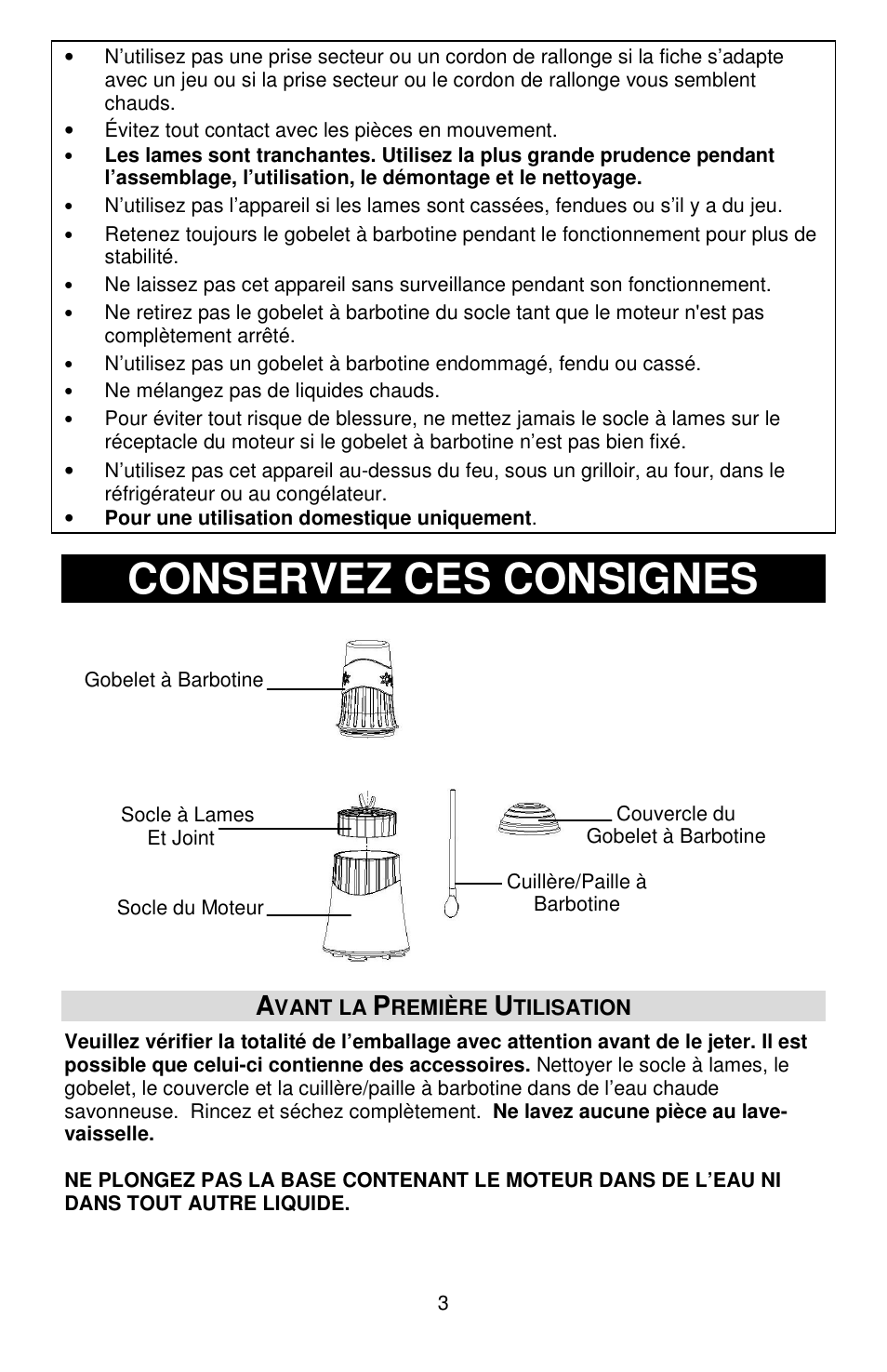 Conservez ces consignes | Jelly Belly Slushi Express User Manual | Page 9 / 20