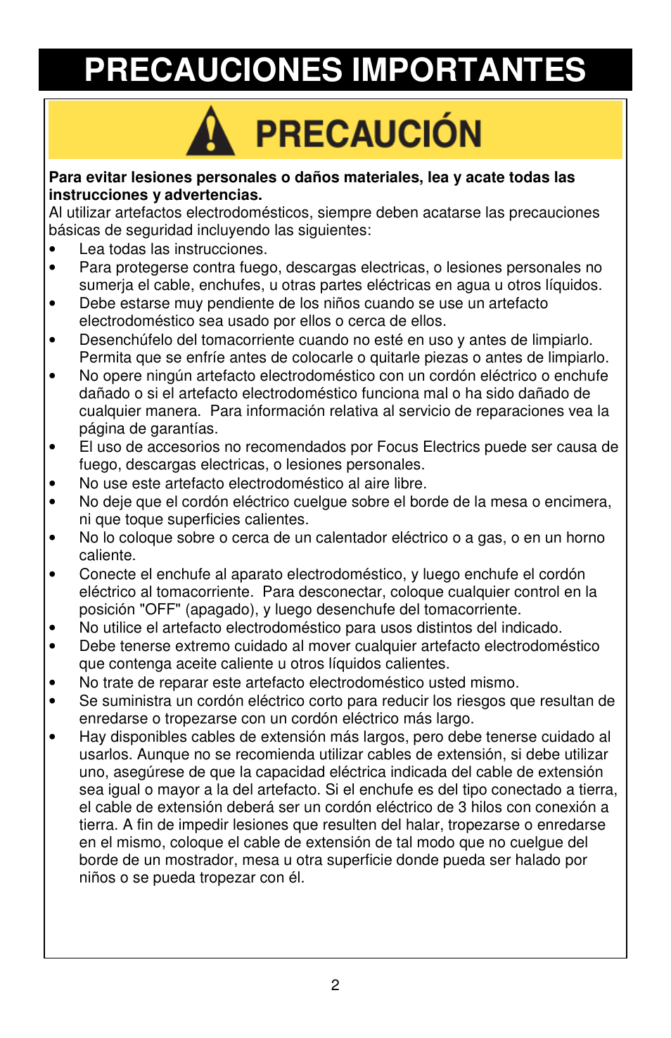 Precauciones importantes | Jelly Belly Ice Shaver User Manual | Page 12 / 16