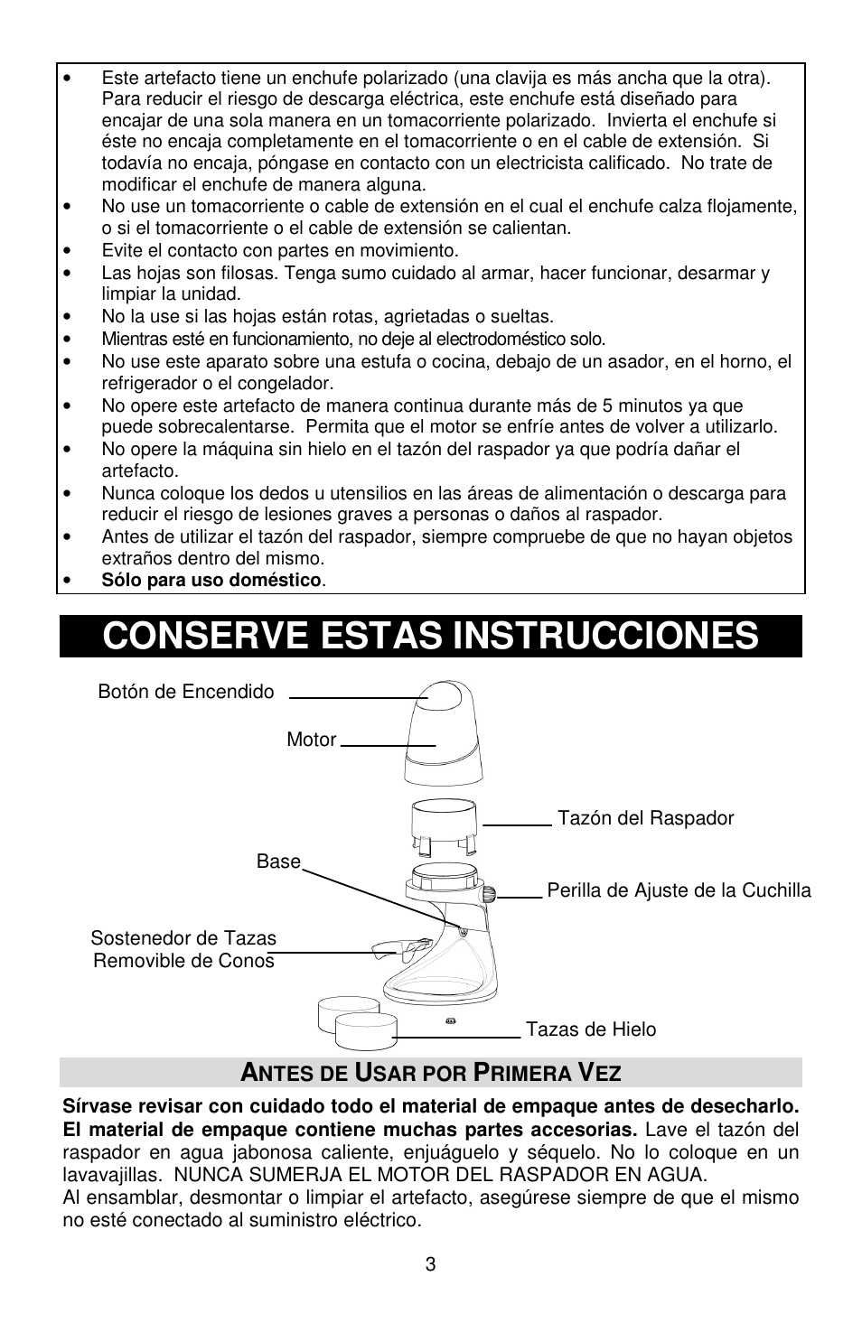 Conserve estas instrucciones | Jelly Belly Ice Shaver User Manual | Page 13 / 16