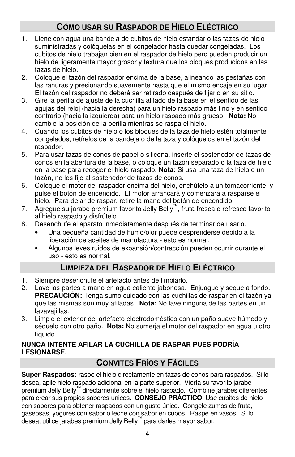 Jelly Belly Ice Shaver User Manual | Page 14 / 16