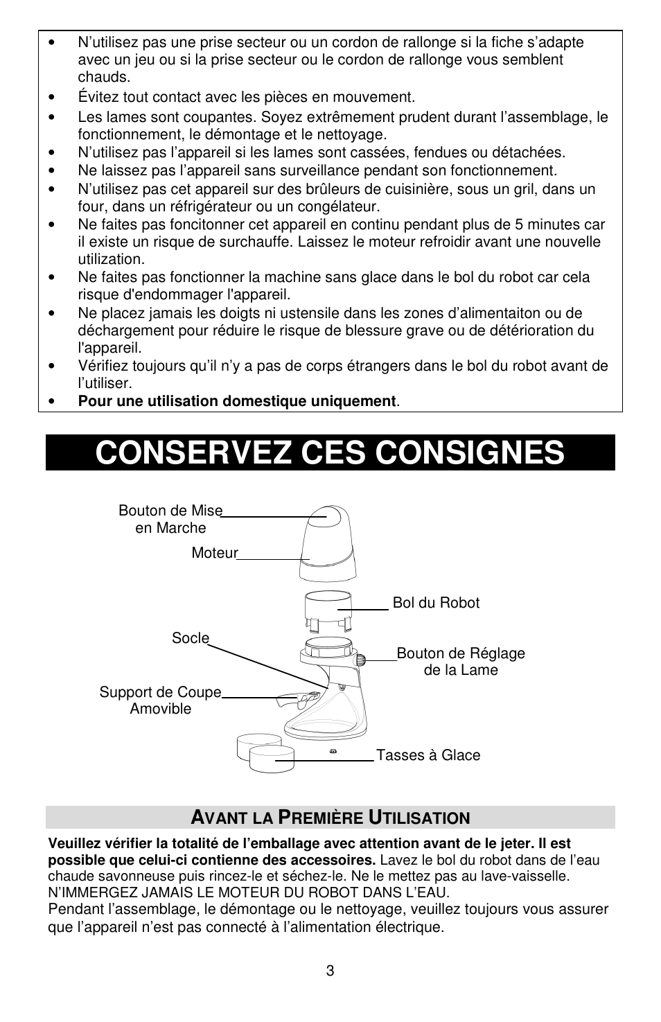 Conservez ces consignes | Jelly Belly Ice Shaver User Manual | Page 8 / 16