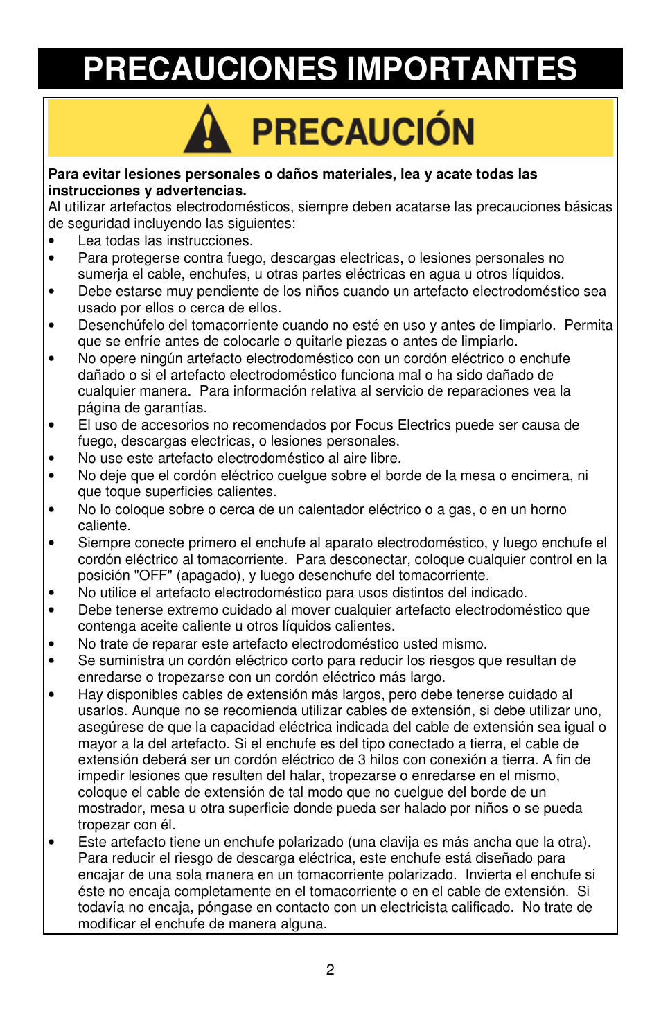 Precauciones importantes | Jelly Belly Dual Ice Shaver User Manual | Page 14 / 20