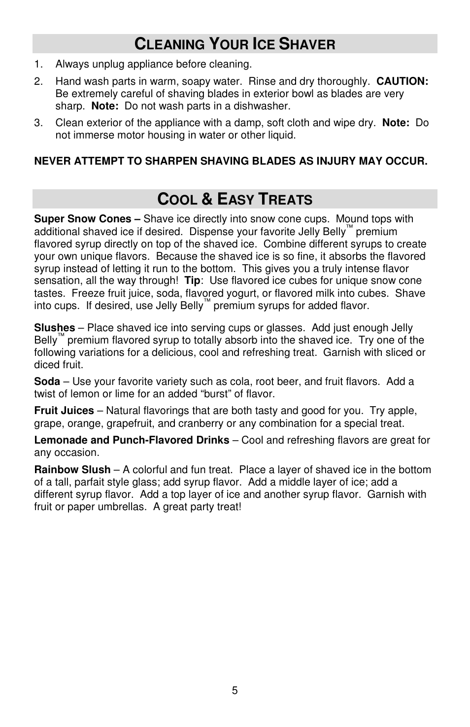 Jelly Belly Dual Ice Shaver User Manual | Page 5 / 20