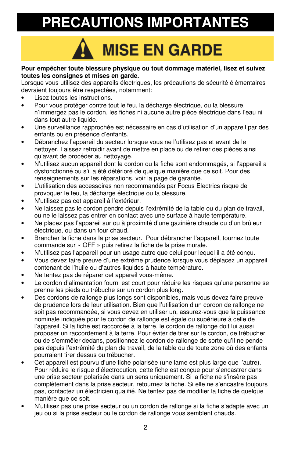 Precautions importantes | Jelly Belly Dual Ice Shaver User Manual | Page 8 / 20