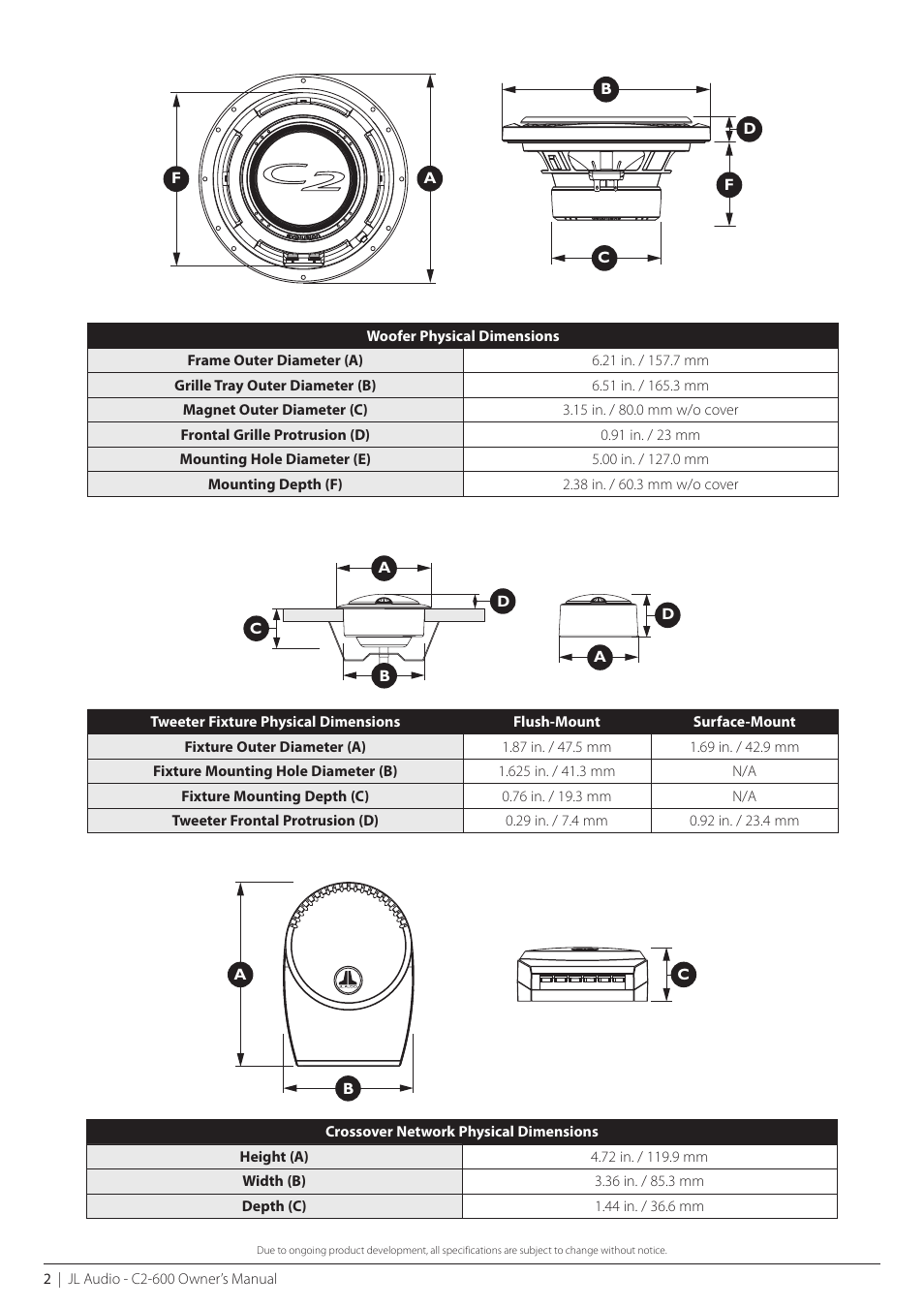 JL Audio C2-600-02102009 User Manual | Page 2 / 12