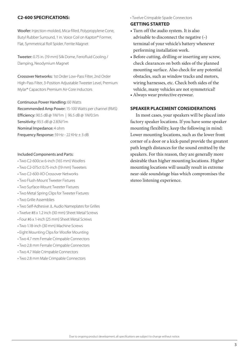 JL Audio C2-600-02102009 User Manual | Page 3 / 12