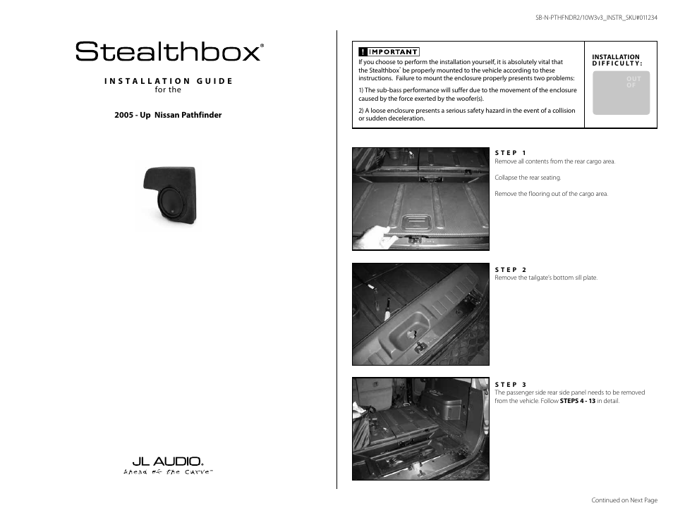 JL Audio SB-N-PTHFNDR2/10W3v3/BK User Manual | 5 pages