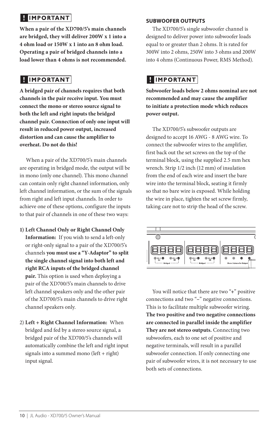 JL Audio XD700/5 User Manual | Page 10 / 20