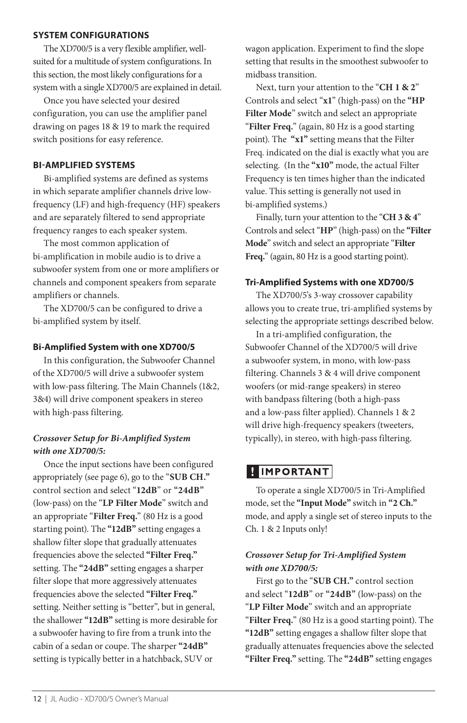 JL Audio XD700/5 User Manual | Page 12 / 20