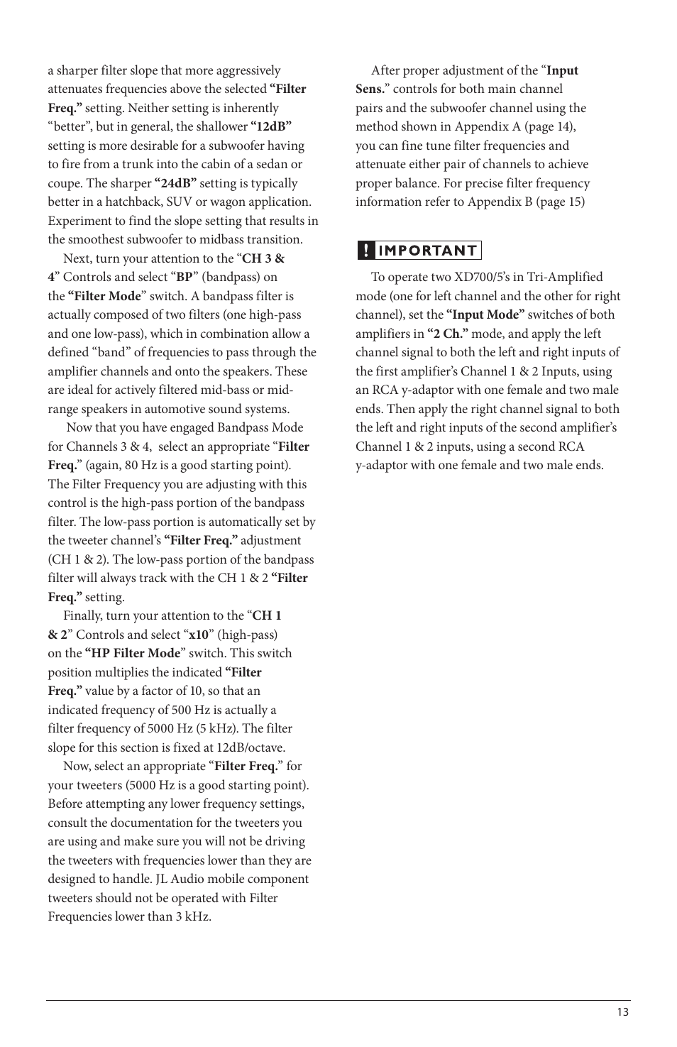 JL Audio XD700/5 User Manual | Page 13 / 20