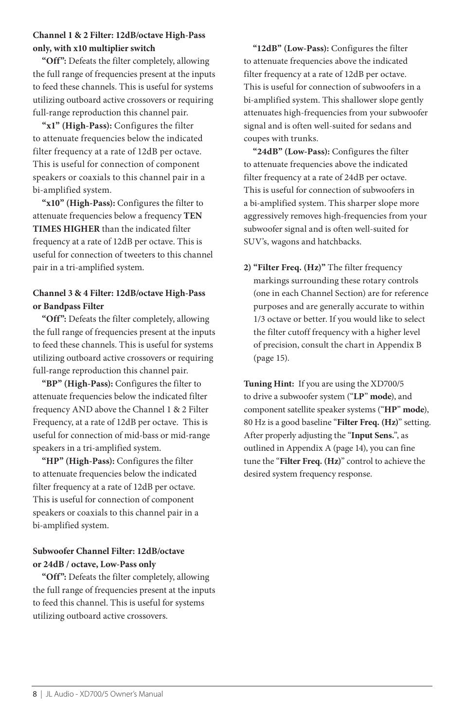 JL Audio XD700/5 User Manual | Page 8 / 20