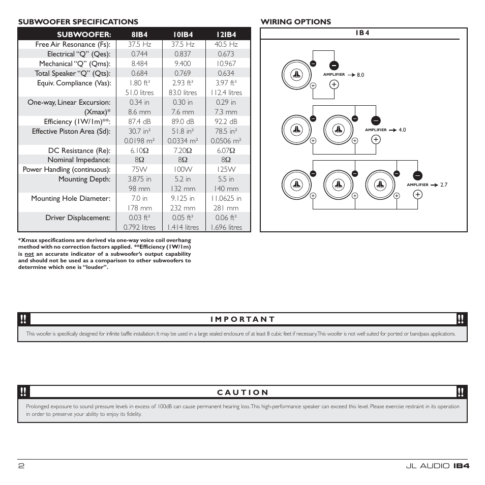 Caution | JL Audio 10IB4 User Manual | Page 2 / 4