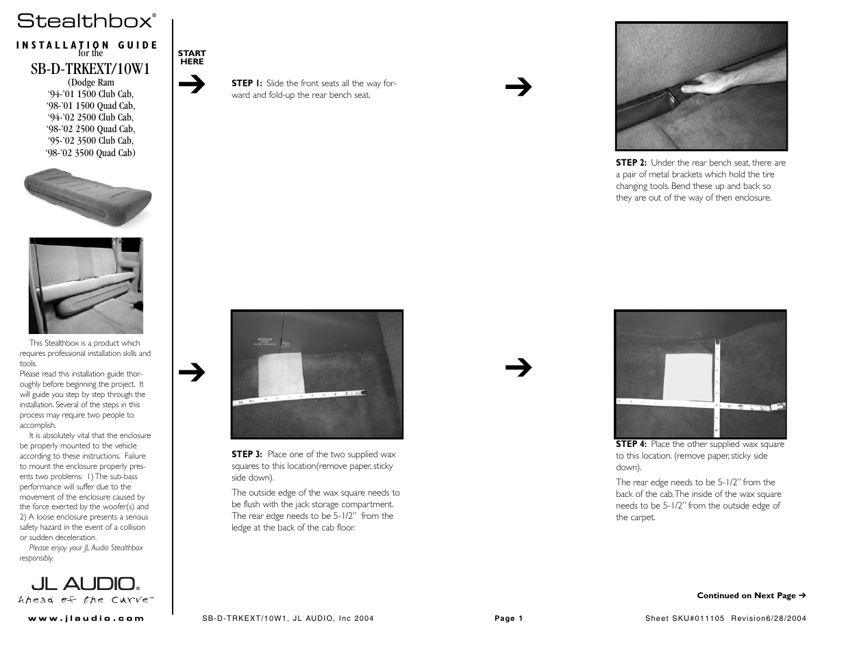 JL Audio Stealthbox SB-D-TRKEXT/10W1 User Manual | 3 pages