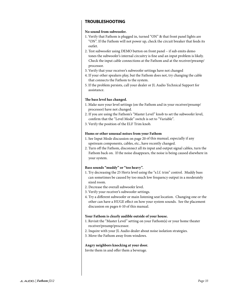 JL Audio Fathom f212 User Manual | Page 33 / 36