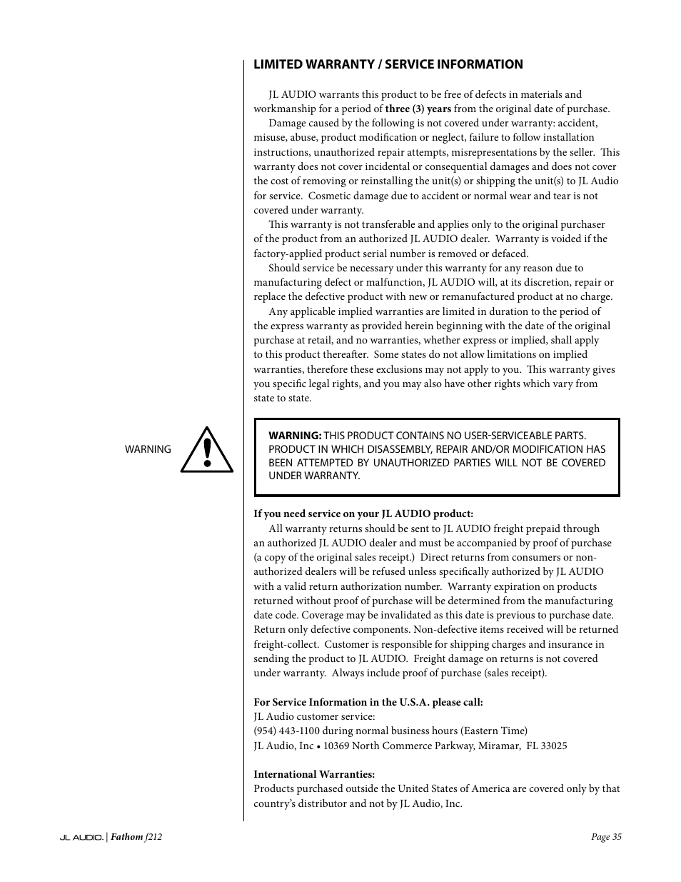 JL Audio Fathom f212 User Manual | Page 35 / 36