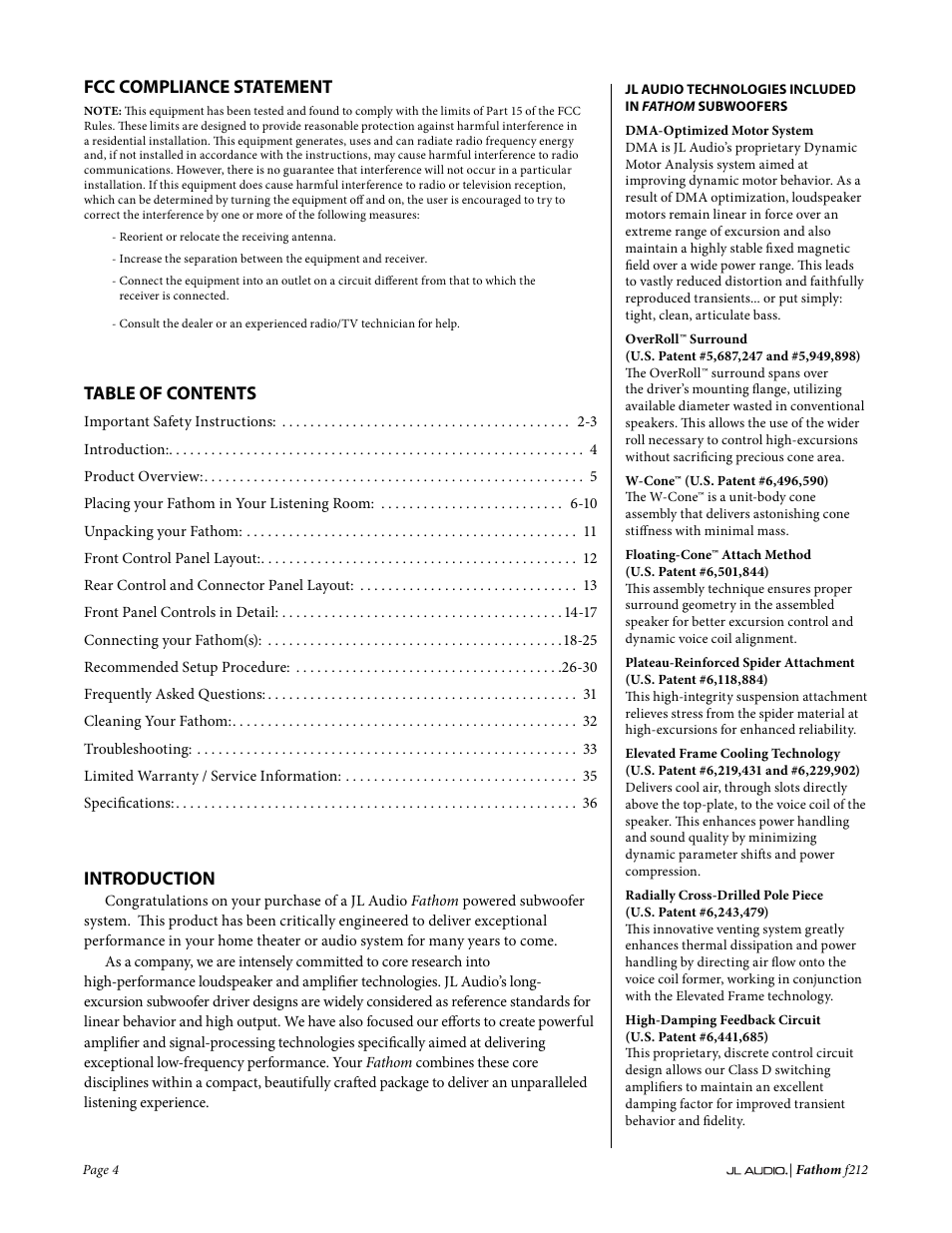 JL Audio Fathom f212 User Manual | Page 4 / 36