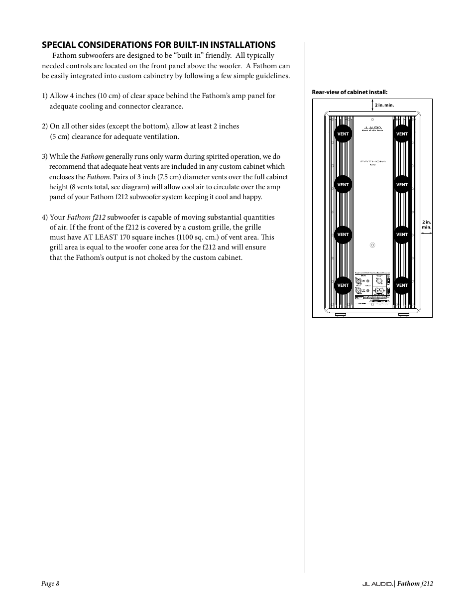 Special considerations for built-in installations | JL Audio Fathom f212 User Manual | Page 8 / 36